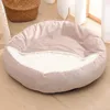 Lit animal rond lit pour animaux de compagnie molleuse mollet épaississeur de nid chien chenil chat semi-fermé sac de couchage chiot confortable canapé de lit de chien