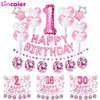 Ballons roses numéro 1 2 3 4 5 6 7 8 9 ans, 37 pièces, décorations de fête d'anniversaire pour enfants, bébé fille princesse 15 16 18 30 40 211222b