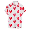 Men's T Shirts Heart Love Dots Print Men Shirt Summer Short Sleeve Blouse Button White Valentine Day Clothes Party Social Dress