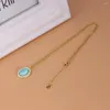 Chains PANJB 925 Sterling Silver Amazonite Texture Necklace For Women Girl Geometry Drip Glaze Retro Jewelry Gift Drop