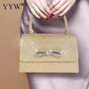 Rhinestone Gold Bow Fairy Evening Bags Clutch Handle Handbags for Women Wedding Party Bridal Clutches Purse Chain Shoulder Bag 231220