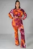 Damesbroeken Aankomst Vrouwen Sexy Deep V-Neck Flare Sleeve Crop Wide Leg 2 Pieces Set Tie Dye Outfits Jumpsuit