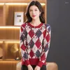 Women's Sweaters England Style Women Classical Plaid Pullover Sweater Purple Coffee Beige Red Argyle Knitwear Retro Plain Jersey Autumn