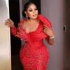 African Arabic Plus Size Aso Ebi Prom Dresses Mermaid Red Evening Formal Dress for Special Occasions Black Women Promdress Lace Beaded Birthday Party Gowns ST669