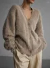 Camisolas femininas chiques mohair suéter de cardigã sólido para mulheres moda moda vintage manga longa decote em v alê