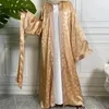 Ethnische Kleidung offen Abaya Kimono gedruckt Satin Lose lässige Strickjacke Abayas für Frauen Dubai Türkei Muslim Hijab Kleid Islam Pakistani