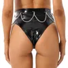 Trainingsanzüge für Damen, Wet-Look, Lackleder-Slips, Unterwäsche, hohe Taille, Reißverschluss, Hotpants, Metallkette, Booty-Shorts, Clubwear für Pole Dance