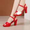 Sandals Quality Small Big Size 32-34 Elegant Platform Block Heel 2023 Summer Soft Leather Shoes Woman High Heels For Mom Office