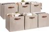 Förvaringspåsar 13x13 kuber Collapsible Bins Organizer för garderob tyglåda med PU-handtag brun och beige 6-pack