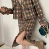 Korobov Korean Autumn Women V Neck Blazers and Vintage Elegant Skirts Two Pieces Sets Japanese Plaid Suits 231221