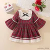 Mädchenkleider Weihnachten Kleider Baby Kinder Mädchen Kleidung rot Langarm Spitze Rüste Trimmbogen karierte Kleid Baumwolle Neujahr Outfit 3M-3y