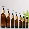 Amber Empty Glass Bottles For Essential Oil E Liquid Refillable Container With Bamboo Cap And Glass Pipette Awxcg