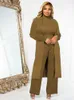 Zweiteilige Hosen von Frauen Herbst Mode rippte 3 Outfits für Damen hoher Nackenpullover Top Long Sleeve Cardigan Mantel Weitbein passender Sets