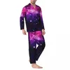 Pijama para dormir masculino gradiente masculino Galáxia Sleep Pink Purple Blue Sky 2 peças Pijama casual define uma manga longa macio de tamanho doméstico