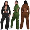 Damen zweisteuelhafte Hosen Gotoola Freizeitanzug Langarm Langarm Revers Rückenless Schnüre -up Top 3D Pocket Fashion 2 Sets Frauen