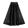 Scherma Gonna Black Hollow Out Design Women Women High Waist Elegante A-Line Big Swing Long Q655