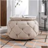 Elegant Beige Round Storage Footstool with Button Tufted Design - Perfect for Living Room or Bedroom - Large and Stylish Home Furniture Piece