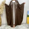 Roupas étnicas embelezadas com capuz de pérolas abaya eid shinestone bat manga quimono o leste do leste do leste do leste de capuz