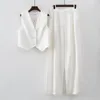 レディースパンツ2024女性ファッションリネントップ2 PCSセットサマーメスマッチングホワイトベージュ