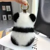 Keychains Söt imitation Panda Keychain Kawaii Liten Plush Doll Women Bag Ornament Män bil Key Cheed Christmas present