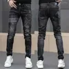 Mäns jeans män trycker byxor Löst fit Blue Baggy Korea Fashion Wide Leg Denim Trousers Clothing Harem