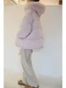 女性のトレンチコート紫色の毛皮の襟フードコットン衣類コート女性のための冬の肥厚