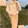 Damenfell Faux Synthetic Damen Weiß Fuchs Mantel Mode süße kurze dicke, warme elegante Vintage Jacke Schichten Frauen Mujeres Kaninchen Drop dhfis