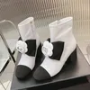 Designer caviglia stivali da donna scarpe inverno fiore bowtie stivali ragazze seta vacca cuoio in pelle alta femmini