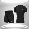 Kit de sport pour hommes, vêtements de gymnastique, équipement de course, basket-ball, cyclisme, course matinale, vitesse sèche, élastique, évacuant la transpiration, T-shirt serré, survêtements pour hommes, manches courtes