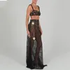 Robes de travail Cinessd 2023 Backless Backless Sling Top High Taist Vobine Fishtail Robe Sexy Lace See-Through Two-Piece Set