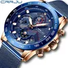 Crrju Mens Watches Top Men Sports Chronograph Watches Men's Quartz Clock Male Full Steel Wrist Watch288B