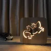 3D деревянная ящерица лампа скандинавской деревянный ночной свет теплый белый Hollowedout Светодиодный настольный лампа USB питания в качестве друзей подарок 236J