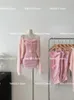 Robes de travail 2023 Automne Pink Slim 2 pièces Robe Set Sweater Casual Cardigan Sexy Bodycon y2k Mini Kawaii Japonais Fashion Suit chic