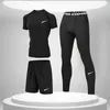 Men's sports kit gym clothes Running equipment Basketball cycling morning run speed dry elastic wicking sweat training T shirt tight Men's Tracksuits Short sleeves