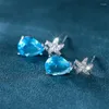 Dangle Earrings Cute Animal Starfish For Women Silver Color Lake Blue Stone Water Drop Zircon Wedding Engagement Short