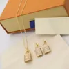 Europe America Fashion Style Jewelry Sets Lady Women Gold-colour Hardware Engrave V Initials Setting Full Diamond Lock Pendant Nec2755