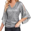 Women's Blouses Womens Sequin Tops 3/4 Sleeve Glitter Sparkly Party Blouse V Neck Dressy For G Shirts Women Workout Clothes