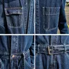 Vintage jeans Loose Cargo Wide Leg Japan Korea Blue Denim Jumpsuit Pockets Belt High Street Overalls Trendy Wear 231222