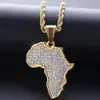 Hip Hop African Maps Full Drill Pendant Necklaces 14kK Gold Plated Set Auger Crystal Stainless Steel Necklace Mens Women Jewelry G2885