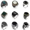 30 Styles Vintage Handmade Turkish Siget Ring For Men Women Ancient Silver Color Black Onyx Stone Punk Anéis religiosos Jóias religiosas230s