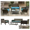 Set da giardino nave da USA Fast Ups 4 pezzi Gruppo di sedili di divano Rattan con cuscini Outdoor Ratten WF190610aac Delivery Delivery Home Furni Dhdq6