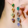 Pendientes colgantes cwwzircons azul verde circón cúbico cristal colgante de agua larga caída de agua línea de moda damas boho joyas de fiesta cz72235p