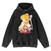 Sudadera con capucha de anime de la muerte 100% de algodón ácido lavado una unisex haruku gráfico estornino impreso tops de invierno otoño