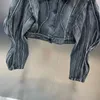 Frauenjacken Amerikanisches Vintage-Top für Herbst-Revers-Dreidimensionalfäden Silhouette Langarmed Nischendesigner Denim Jacket Trend
