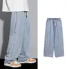 Mäns jeans 2023 Korean Fashion Lose Classic Straight Baggy Wide Len Denim Trousers Hip Hop Pants 3XL Black Blue L55