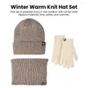 Bérets Hat Scarf Gants Set 3 pièces hiver pour une couleur unie de couleur unie à rayures à rayures épaisses