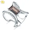 Wedding Rings Hutang 1.99ct Smoky Quartz Women's Ring Natural Gemstone Solid 925 Sterling Silver Rings Fine Jewelry Unique Fashion Design Gift 231222