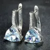 Stud Earrings Trend Shining Light Blue Zircon For Women Elegant Fashion Geometric Topaz Female Party Jewelry Gifts