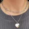 Hänge halsband mode silver färg tjock kedja metall hjärthalsband för kvinnor vintage boho punk multilevel krage smycken gåva