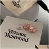 Stud Designer Fashion Viviene Westwood Pink Drip Oil Sweet Cool Peach Heart Orecchini 925 Sier Needle Love Temperament Delivery Delivery J DH5HQ